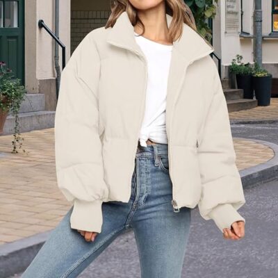 Women Short Loose-Fit Quilted Zip-Up Jacket